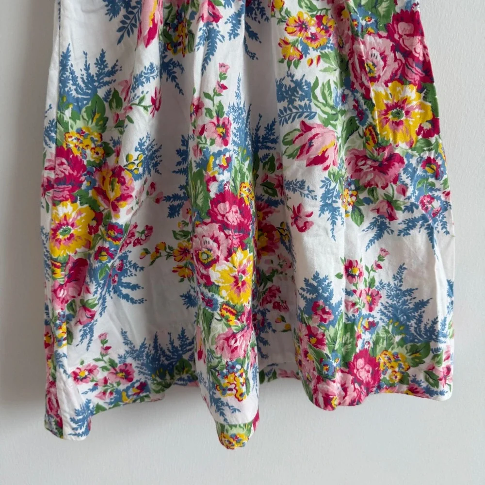 Vintage 90s Ralph Lauren Floral Print Ruffle Bodice Dress Size 6